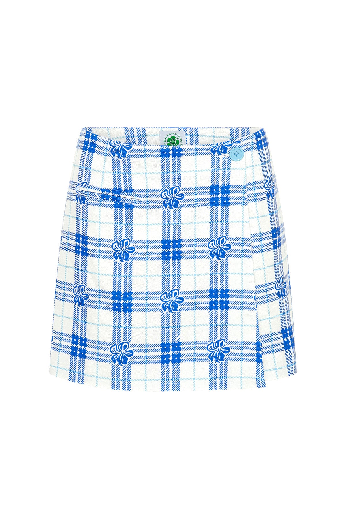 Hibiscus Plaid Wrap Skirt Blue/White – Emma Mulholland on Holiday