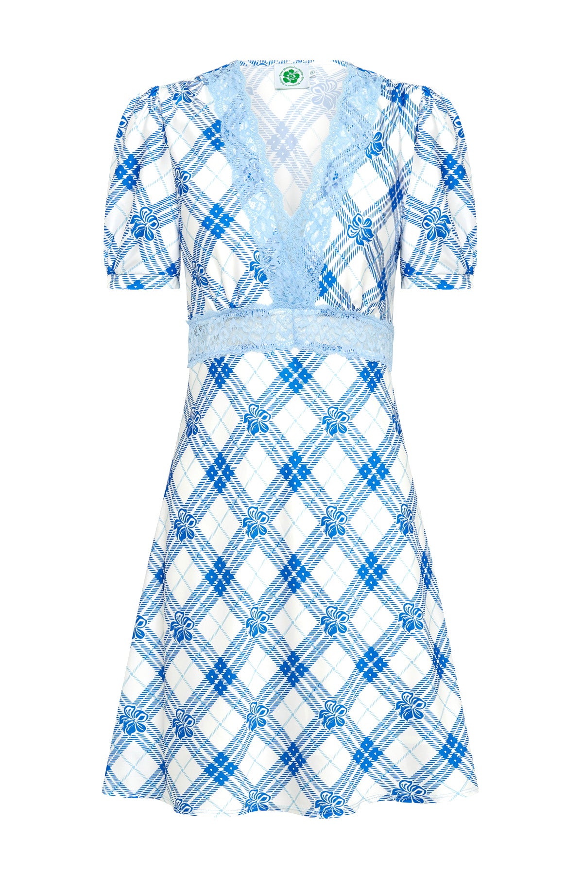 Hibiscus Plaid Mini Dress - Blue/White Emma Mulholland on Holiday Hibiscus Plaid Mini Dress - Blue/White Emma Mulholland on Holiday