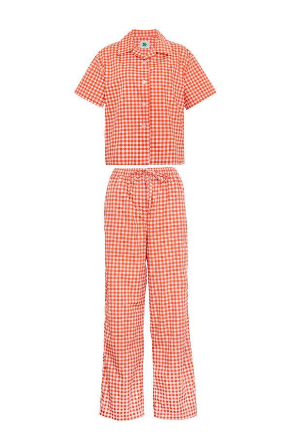 Gingham Long Resort Set-Red
