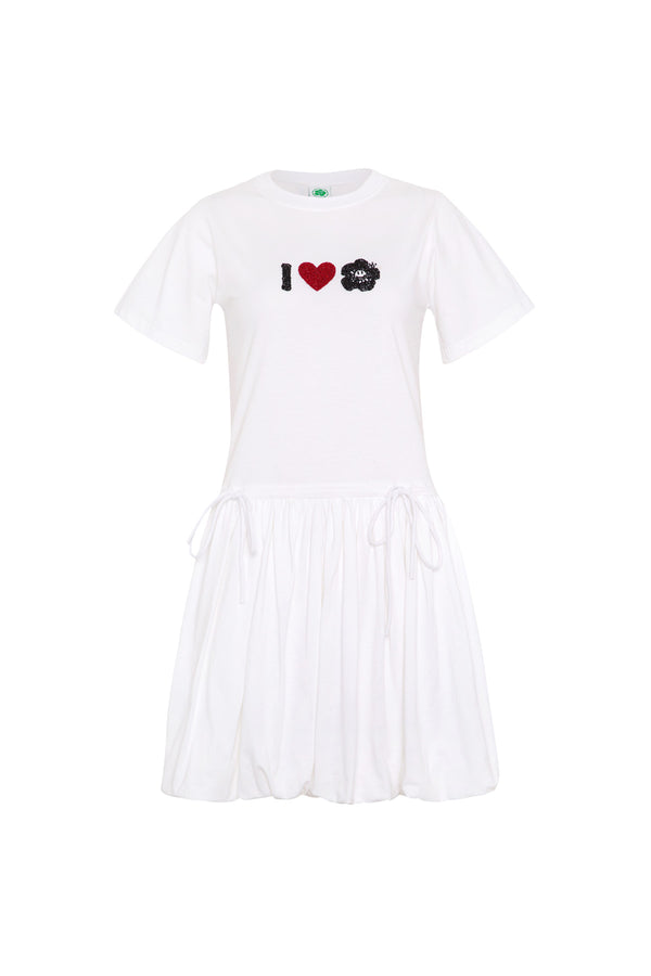 I Heart Hibiscus Bubble Hem Dress - White