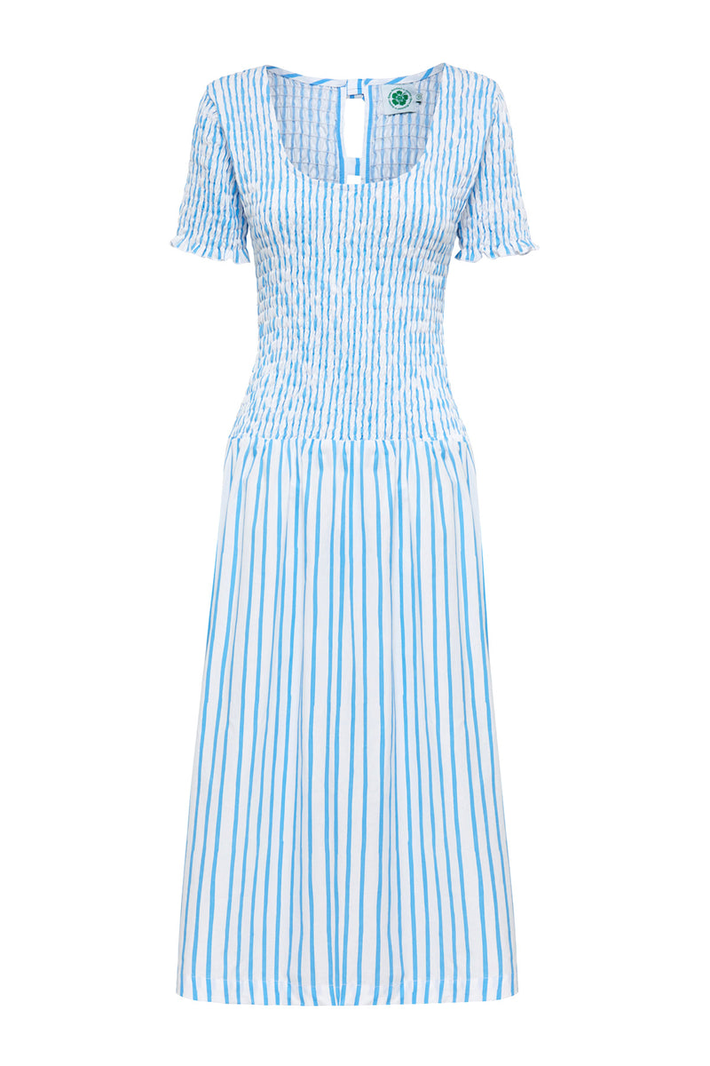 Sea Stripe Shirred Midi Dress - Blue/White