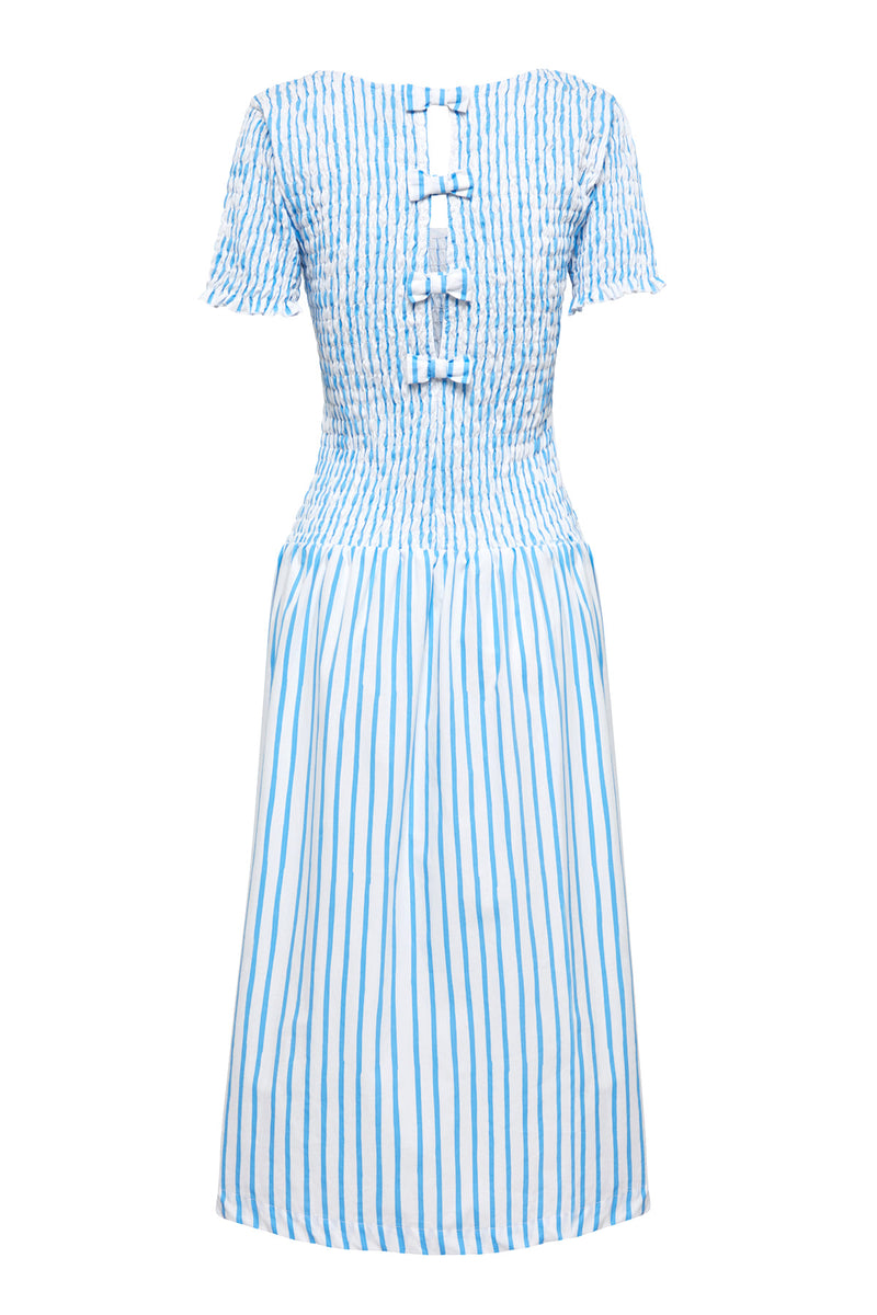 Sea Stripe Shirred Midi Dress - Blue/White