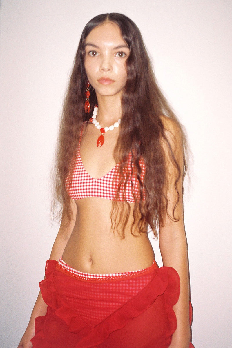 Gingham Bikini Top - Red