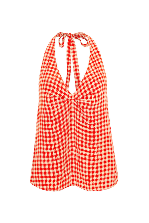 Gingham Halter Top - Red