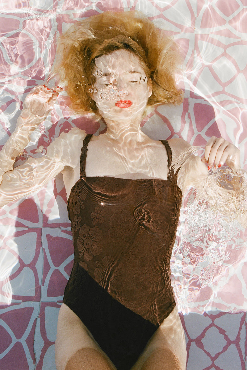 Towelling Hibiscus One Piece - Brown