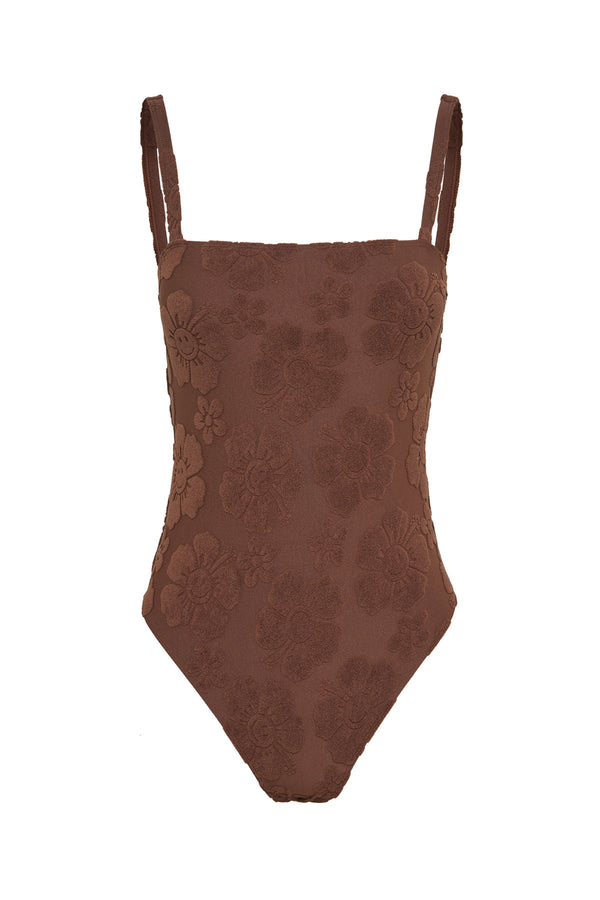 Towelling Hibiscus One Piece - Brown