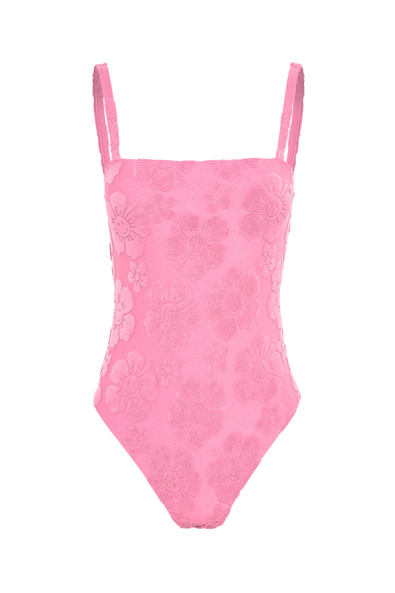 Towelling Hibiscus One Piece - Pink