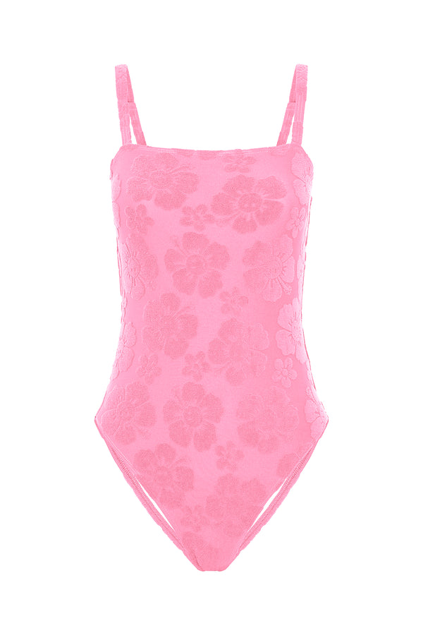 Towelling Hibiscus One Piece - Pink