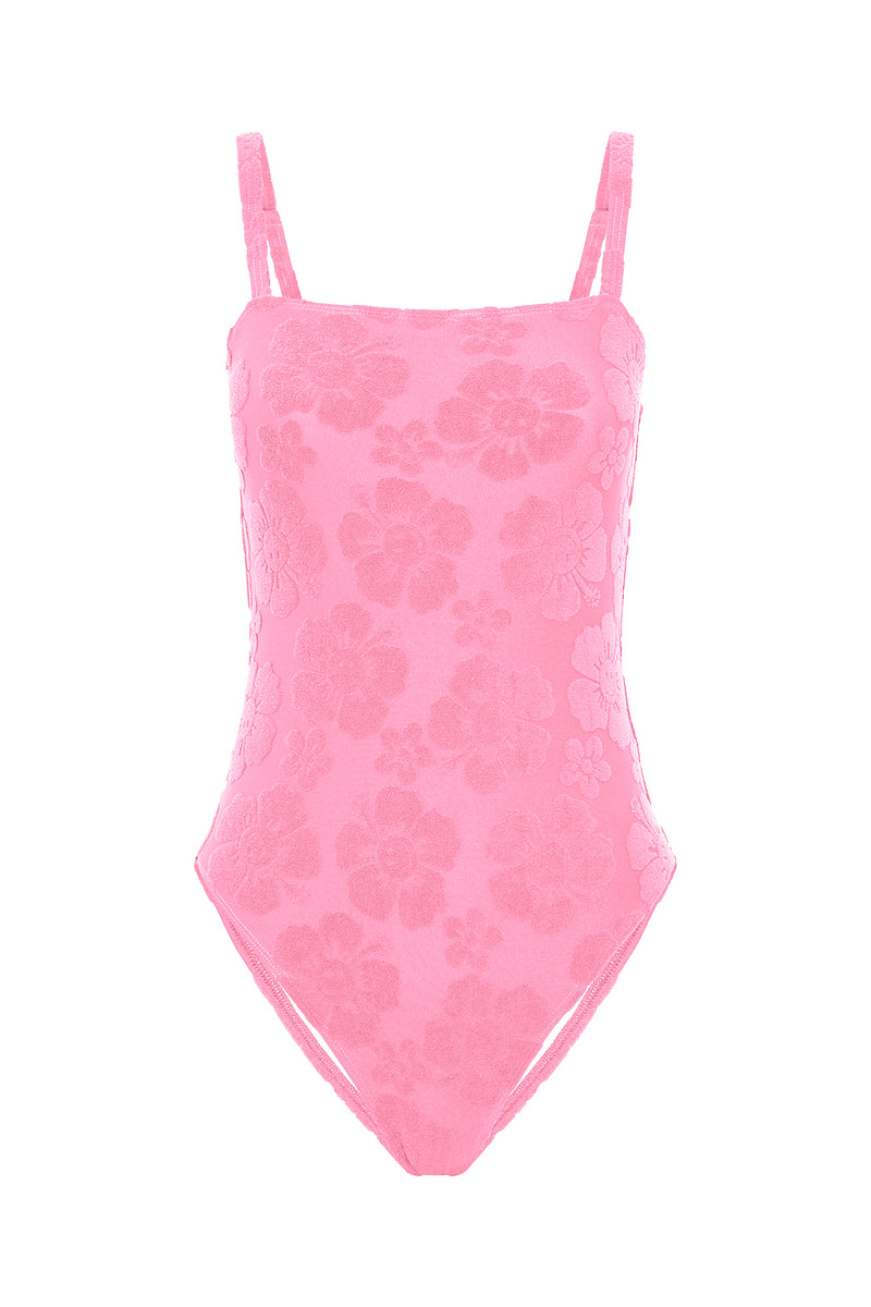Towelling Hibiscus One Piece - Pink
