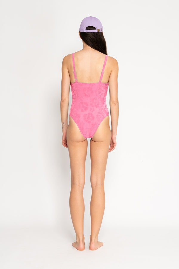 Towelling Hibiscus One Piece - Pink