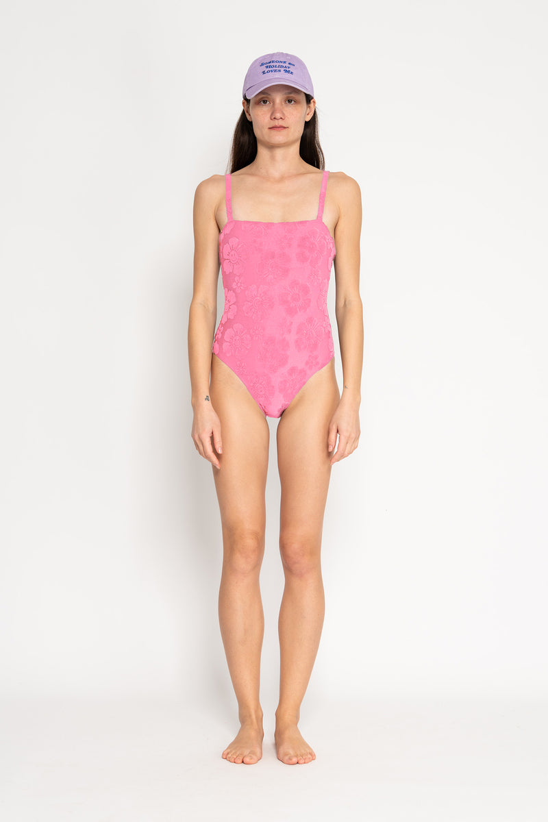 Towelling Hibiscus One Piece - Pink