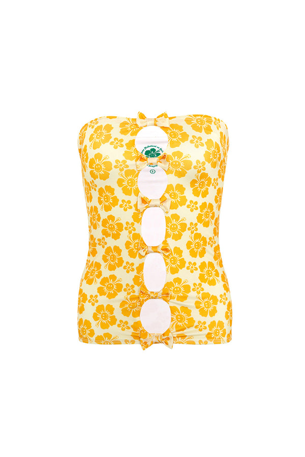 Happy Hibiscus Swim Tube Top - Butter