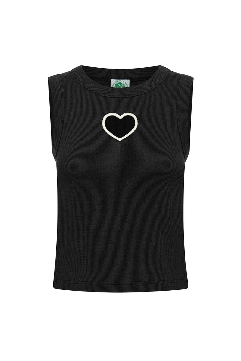 Ribbed Heart Cut Out Tank - Black/White