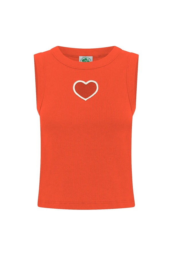 Ribbed Heart Tank Top - Pink/Red