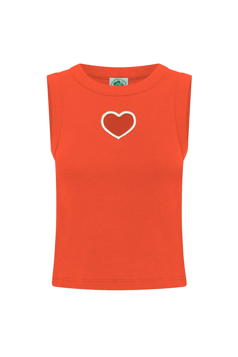 Ribbed Heart Tank Top - Pink/Red