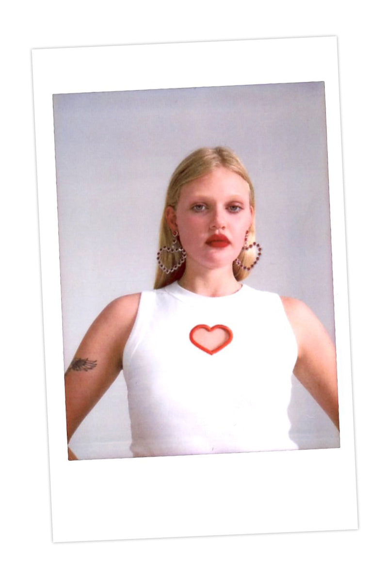 Ribbed Heart Tank Top - White