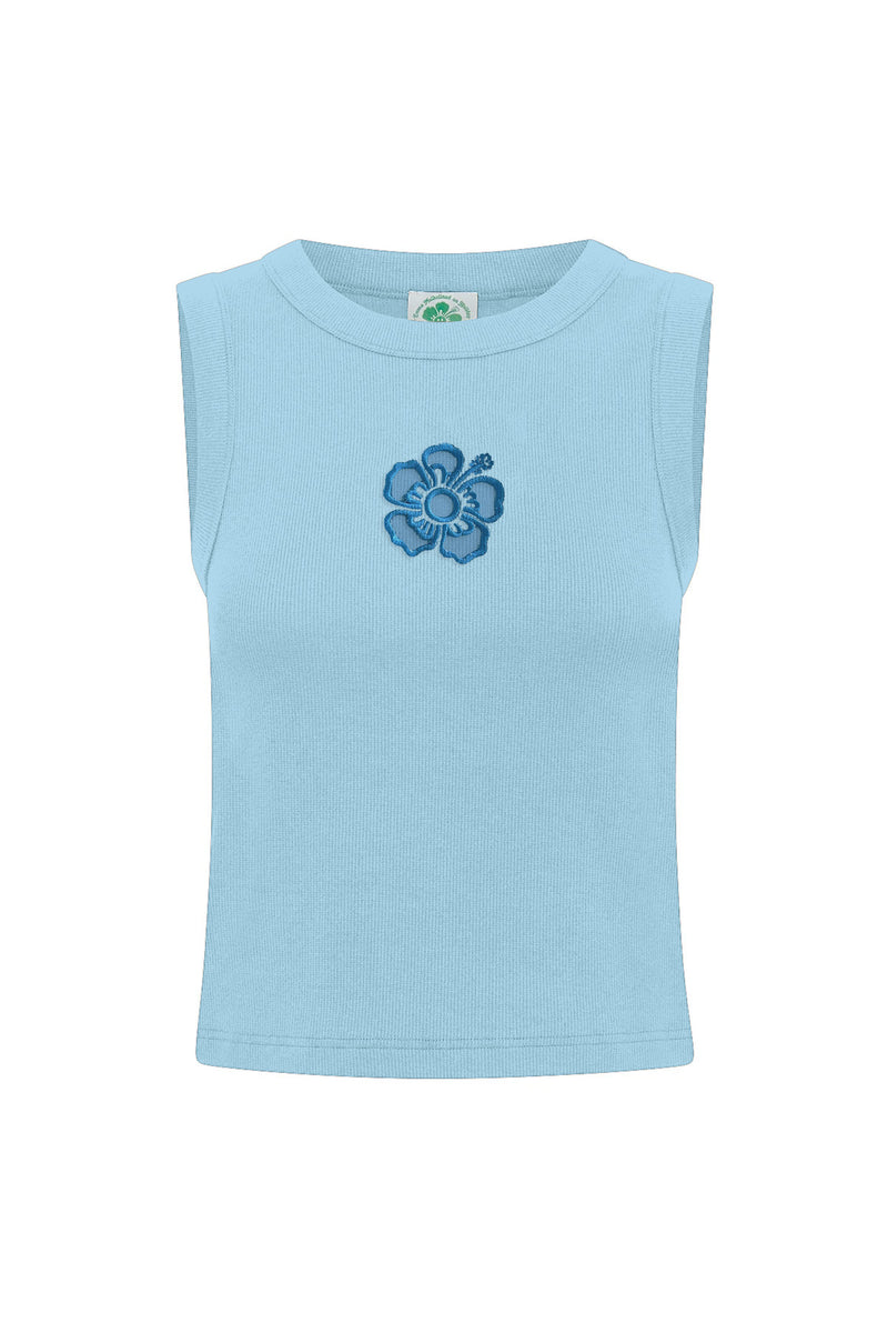 Hibiscus Embroidered Tank - Blue