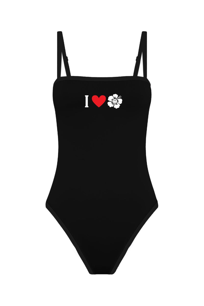 I Heart Hibiscus Vacation One Piece - Black