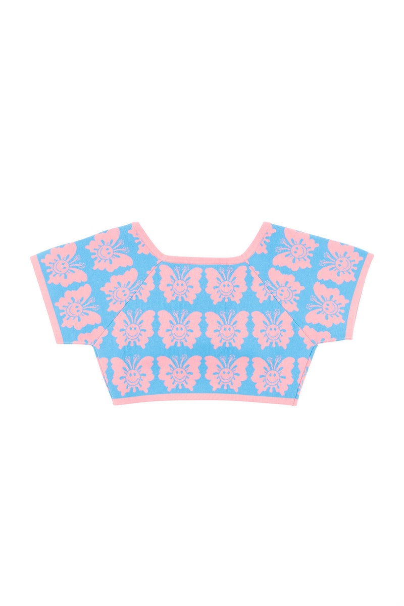 Happy Butterfly Knit Top - Pink/Blue