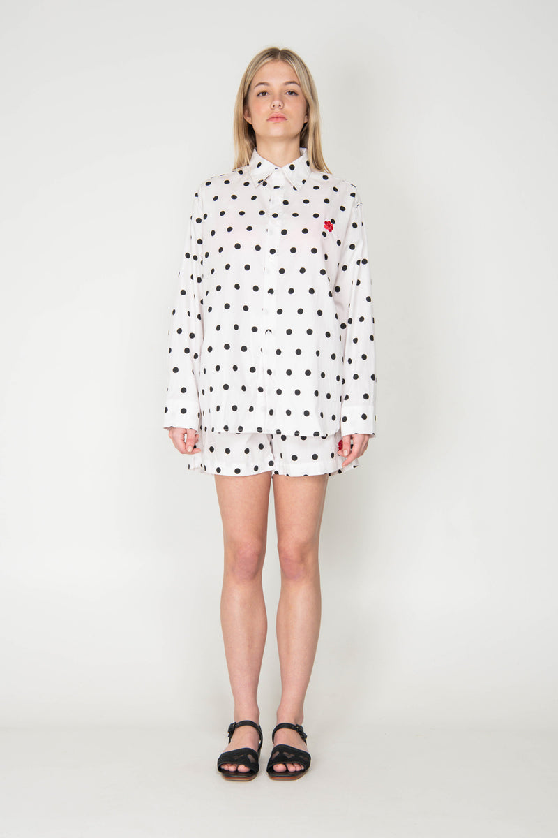 Polka Button Up Shirt - White