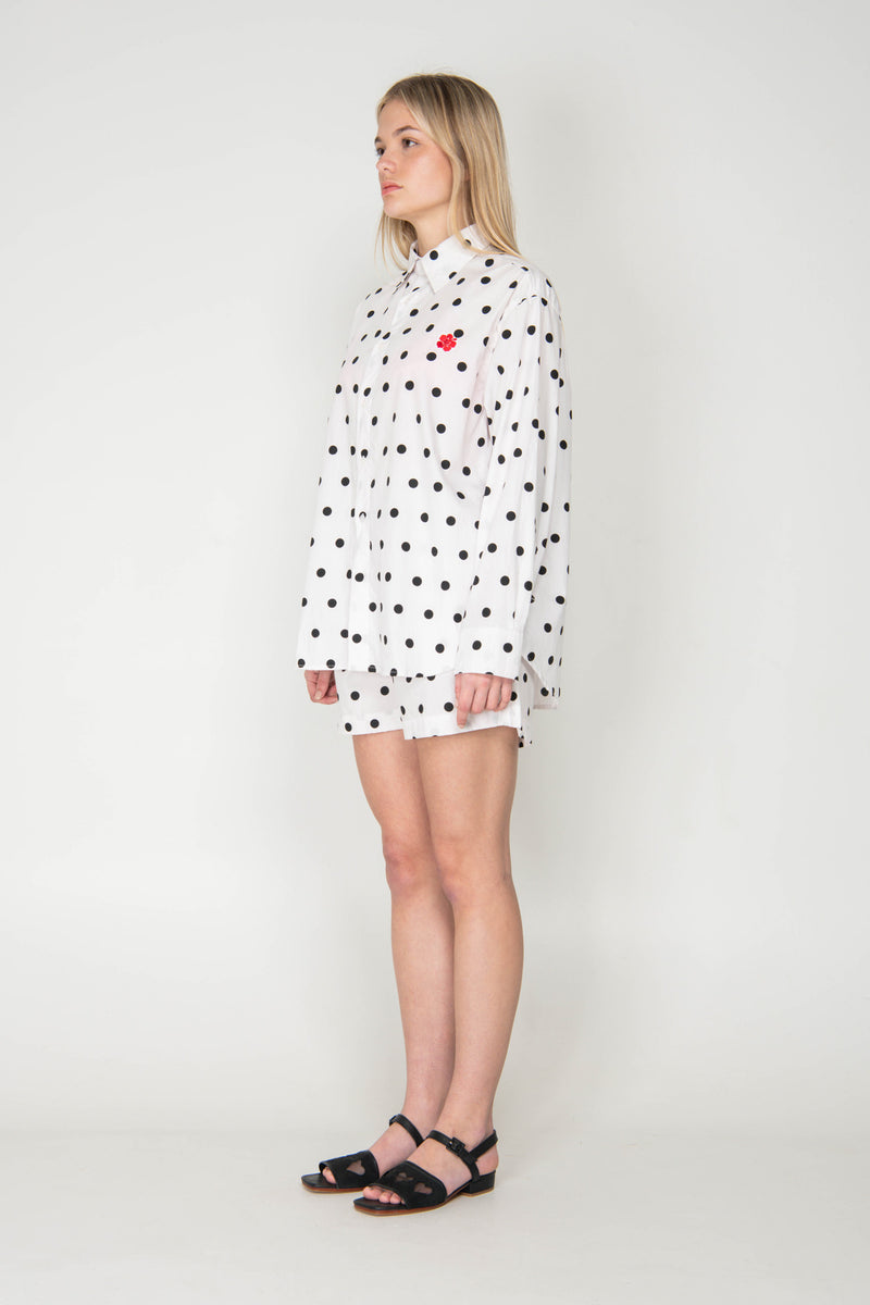 Polka Button Up Shirt - White