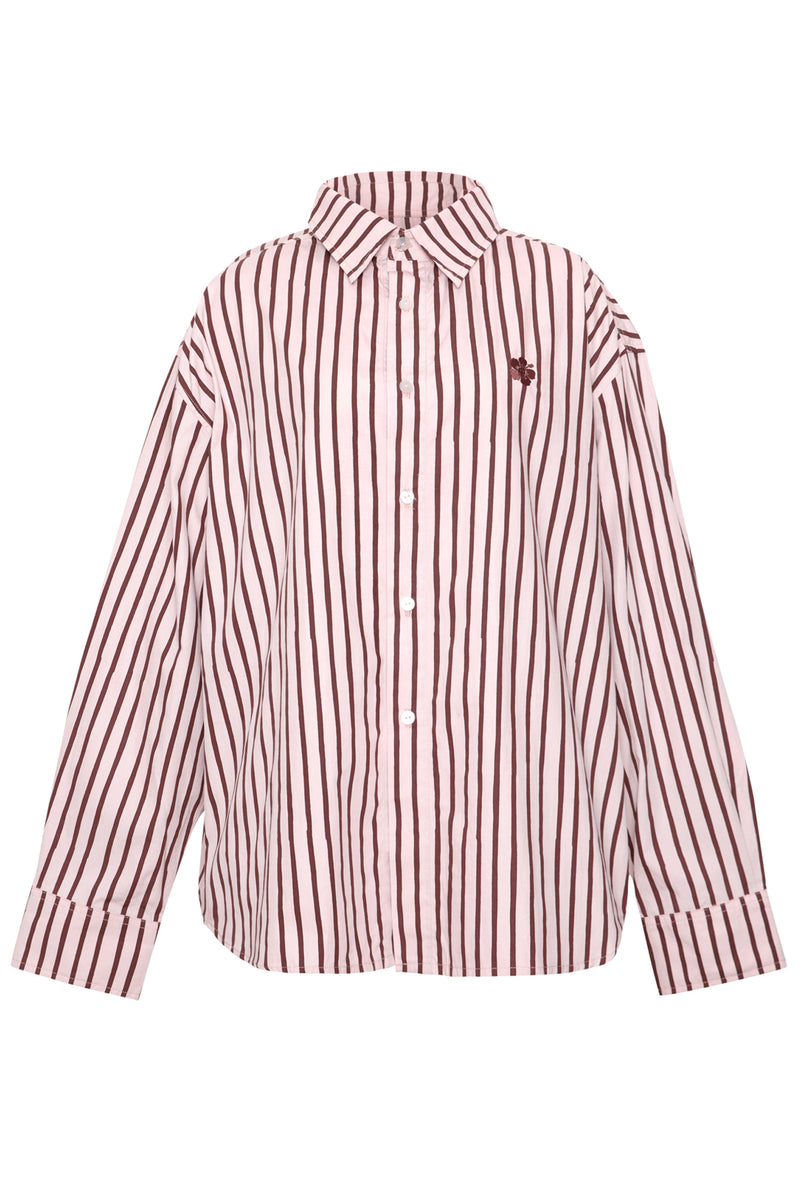 Thin Stripe Button Up Shirt - Pink/Brown