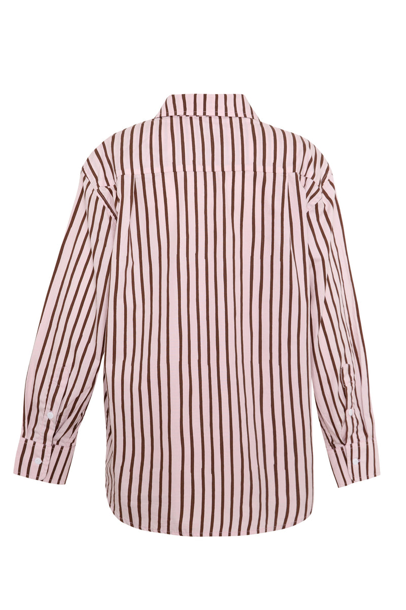 Thin Stripe Button Up Shirt - Pink/Brown