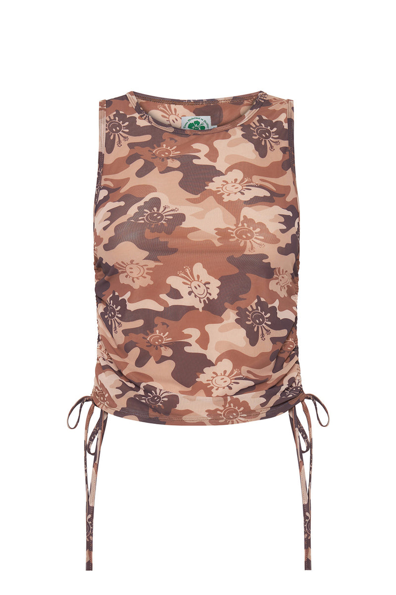 Camouflage-patterned tank top on a white background