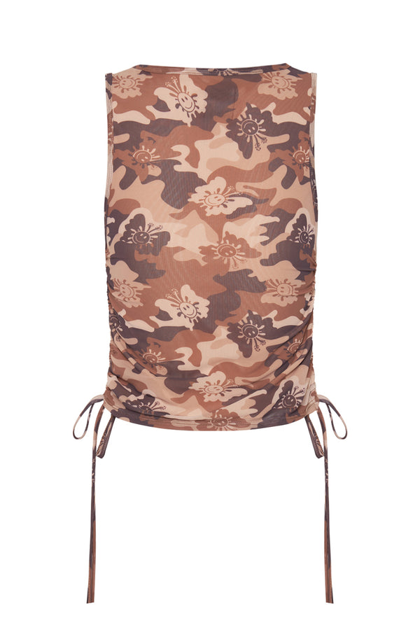 Camouflage-patterned chair cover on a white background