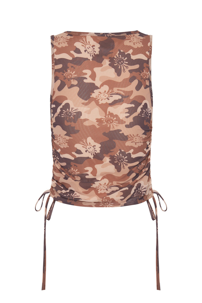 Camouflage-patterned chair cover on a white background