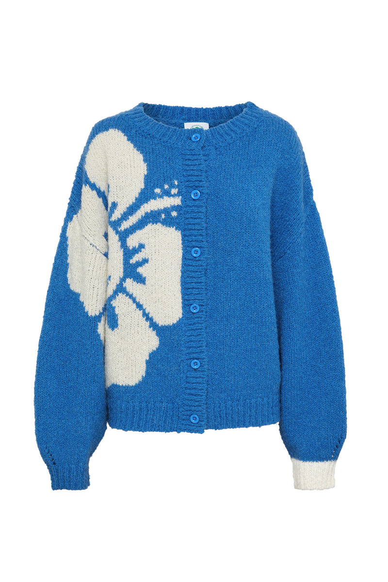 Chunky Knit Cardigan - Blue/Off White