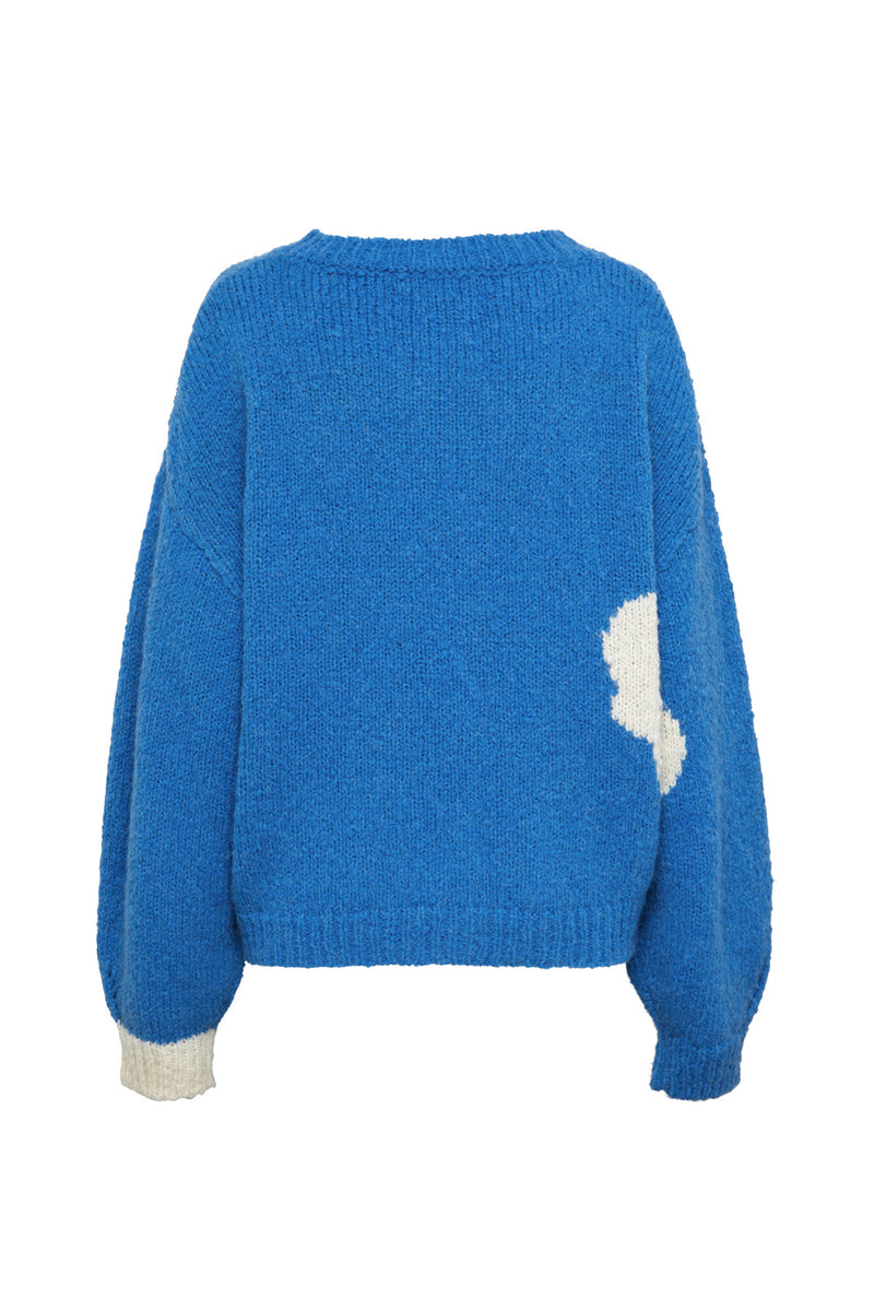 Chunky Knit Cardigan - Blue/Off White