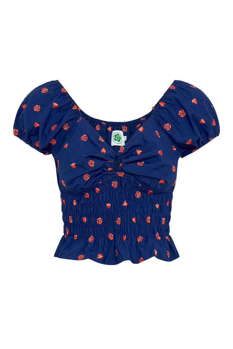 Dolce Vita Broderie Ruched Top - Navy/Red