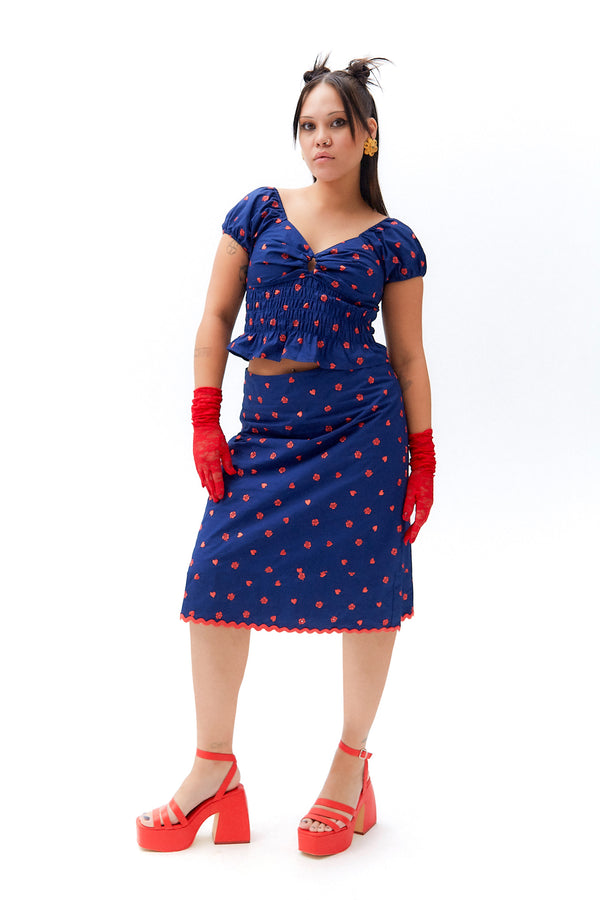 Dolce Vita Broderie Skirt - Navy/Red