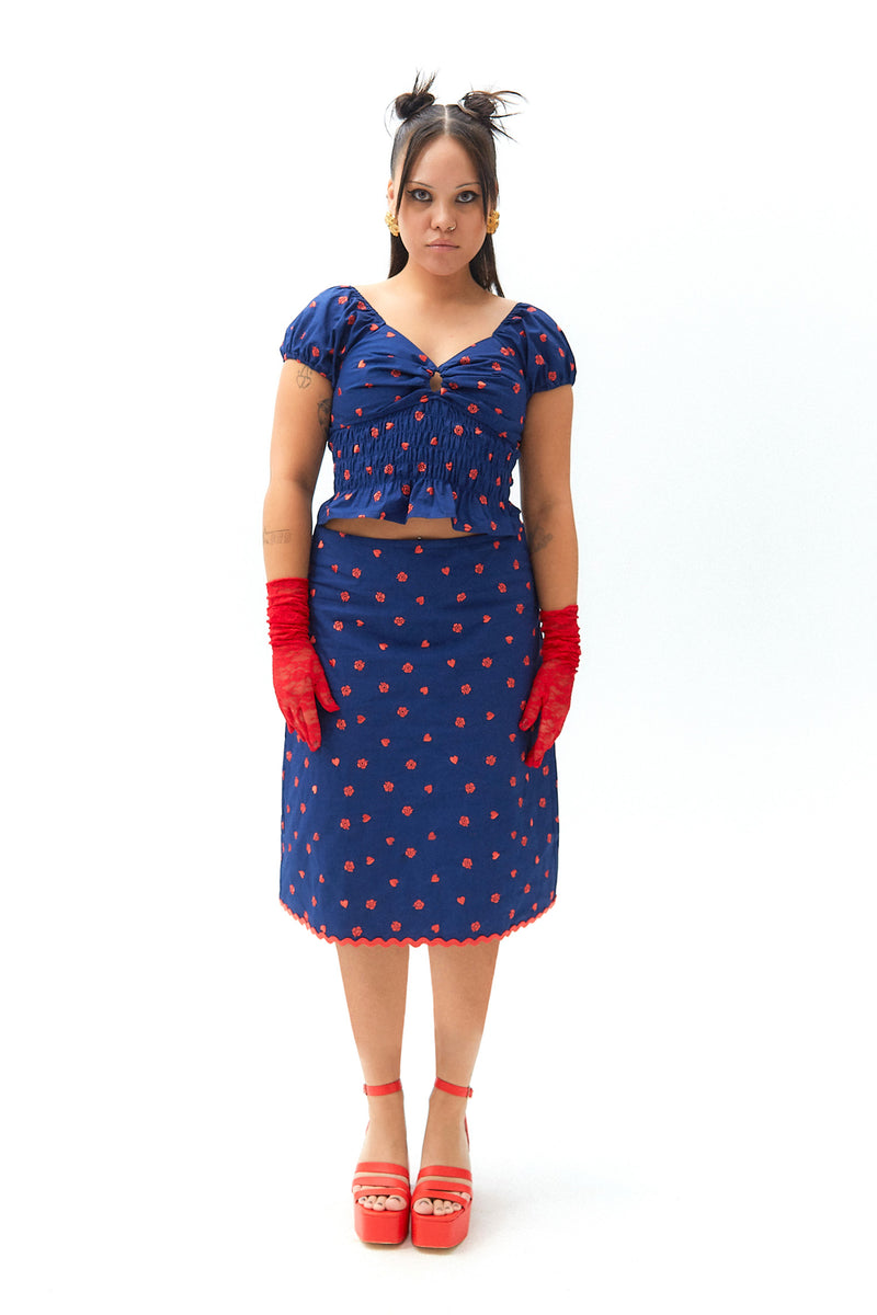 Dolce Vita Broderie Skirt - Navy/Red