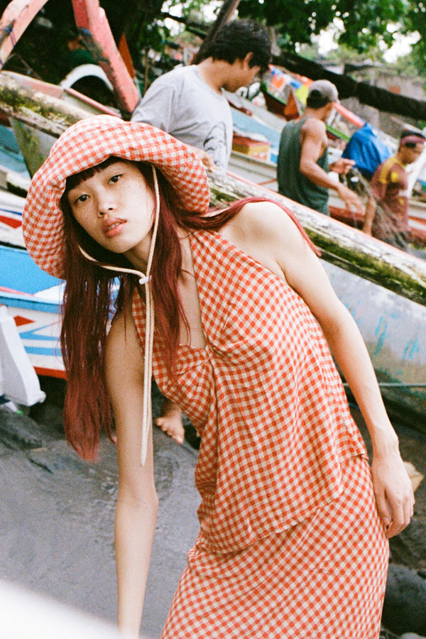 Gingham Slip Skirt - Red
