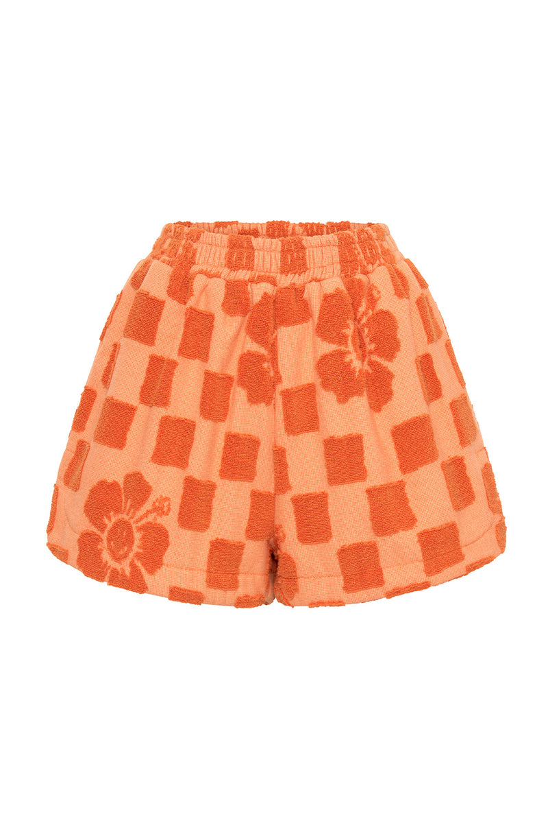 Happy Check Terry Beach Shorts - Burnt Orange