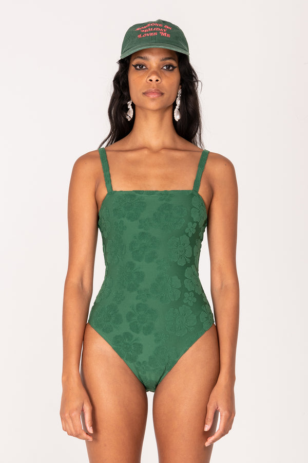 Happy Hibiscus Vacation One Piece - Forest Green