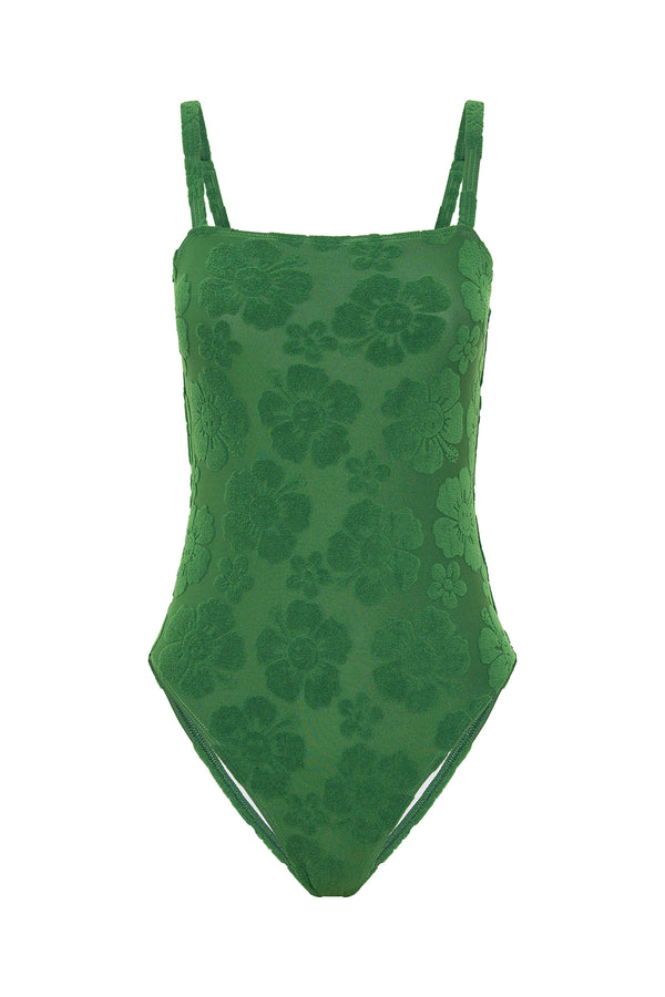 Happy Hibiscus Vacation One Piece - Forest Green