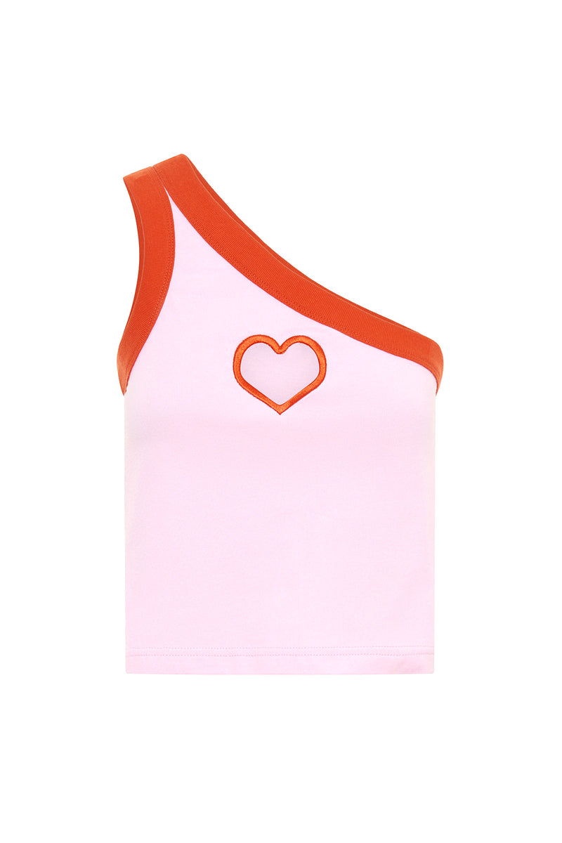 Heart One-Shoulder Top - Pink/Red
