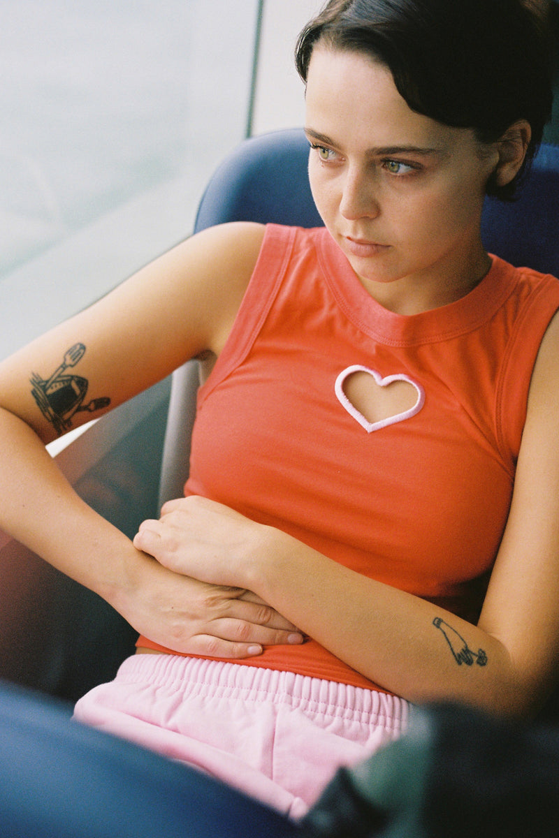 Ribbed Heart Tank Top - Pink/Red