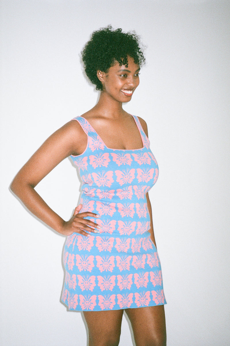 Happy Butterfly Knit Dress - Pink/Blue