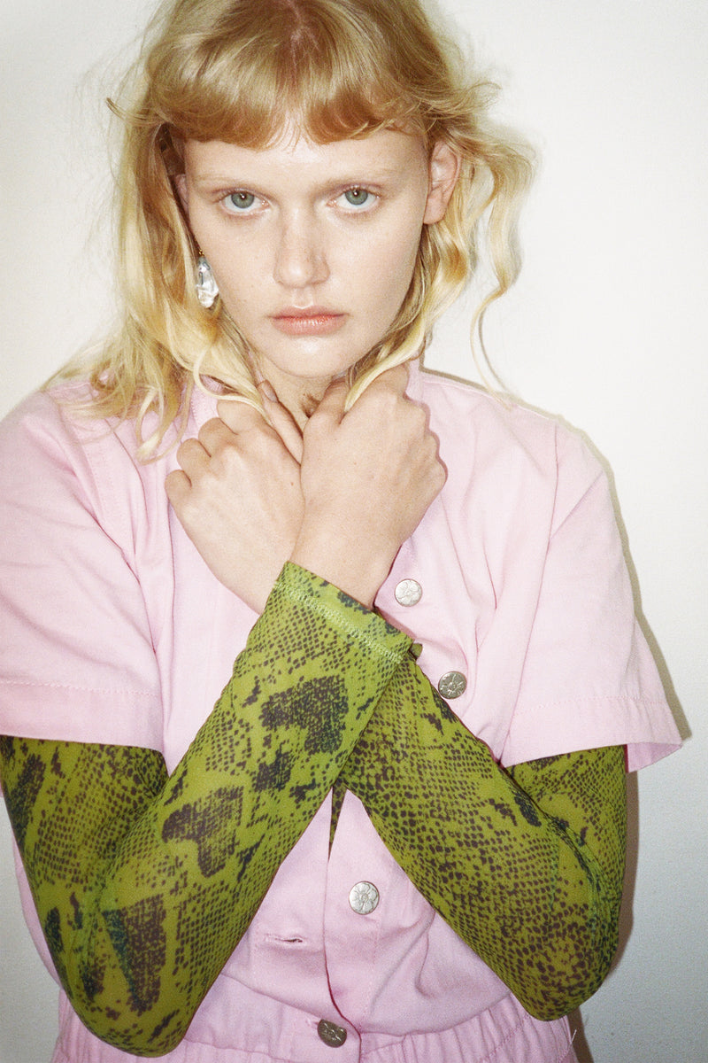 Heart Snake Mesh L/S Crop Top - Olive