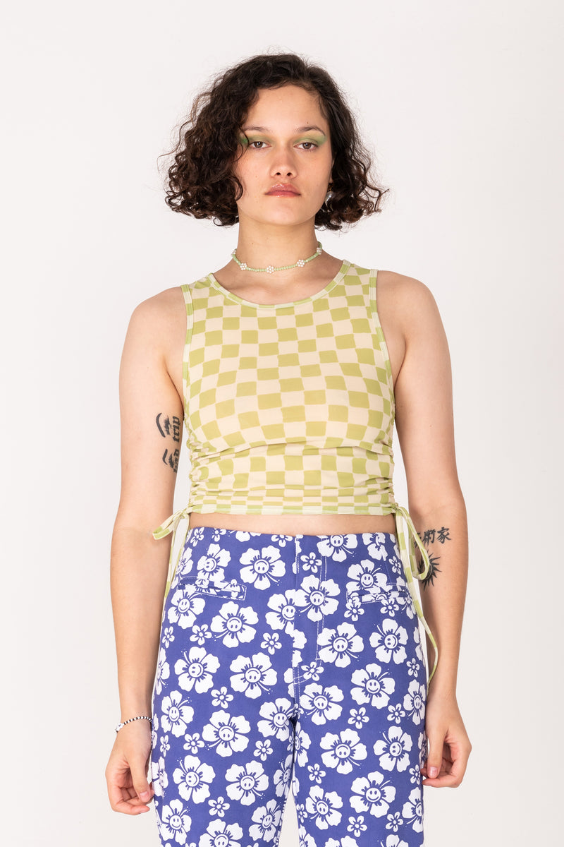 Check Mesh Tank Top - Olive