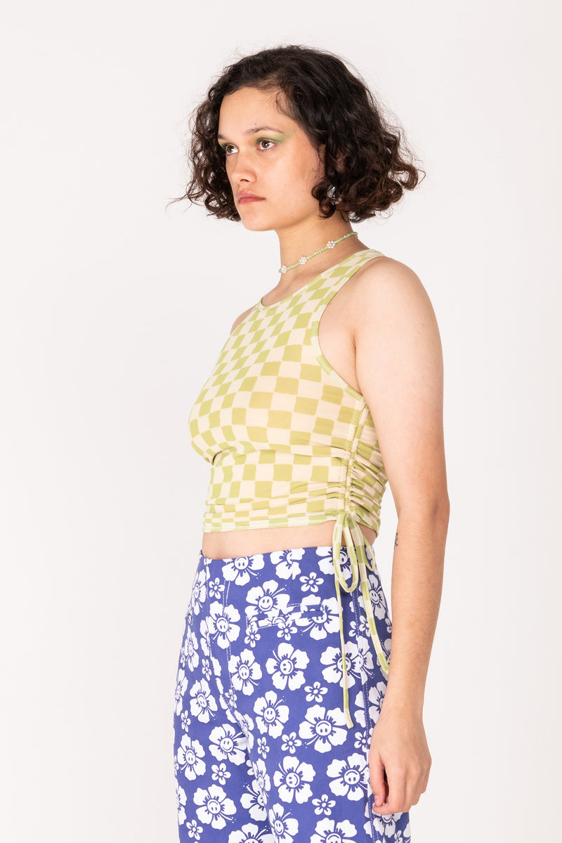 Check Mesh Tank Top - Olive