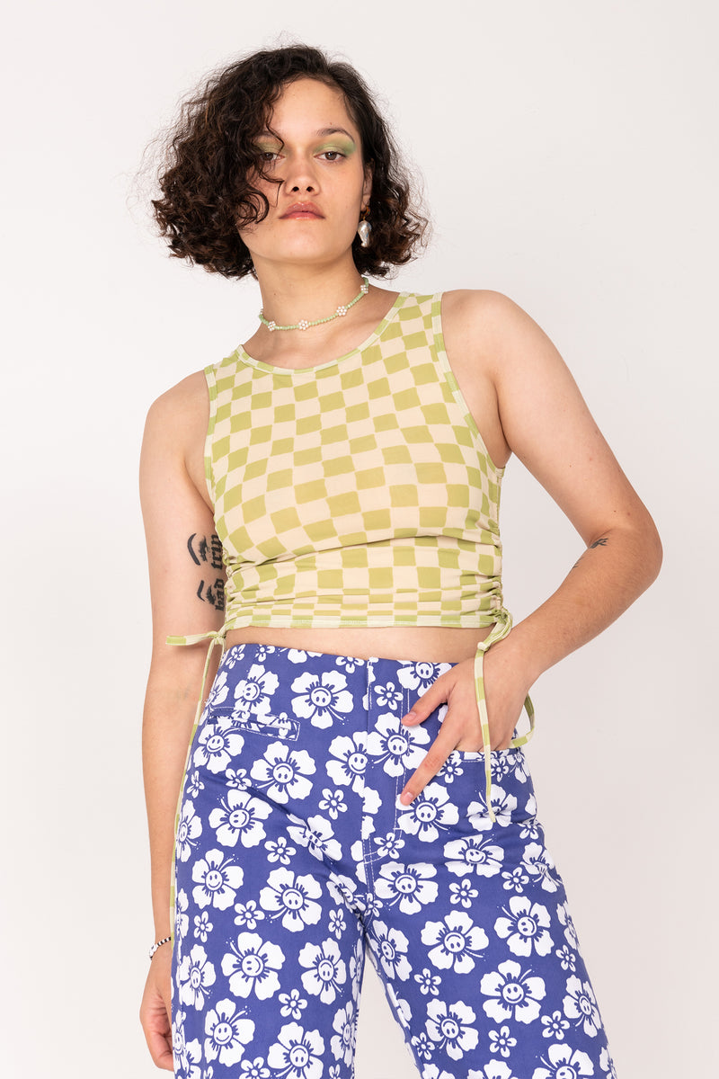 Check Mesh Tank Top - Olive