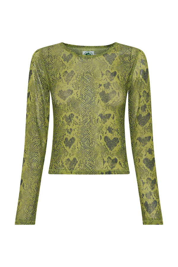 Heart Snake Mesh L/S Crop Top - Olive