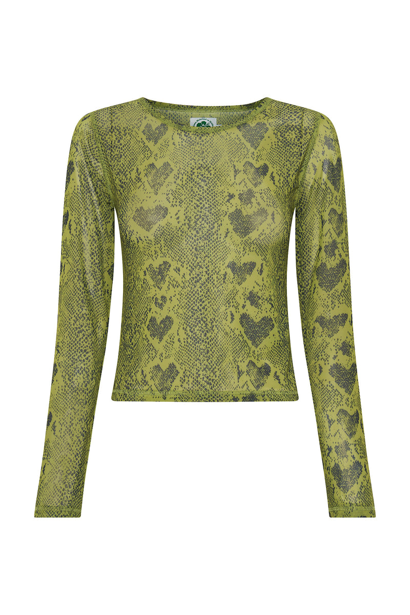 Heart Snake Mesh L/S Crop Top - Olive