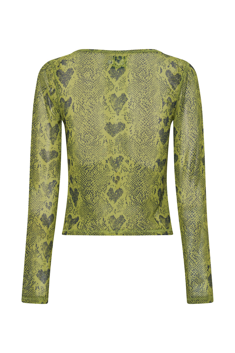 Heart Snake Mesh L/S Crop Top - Olive