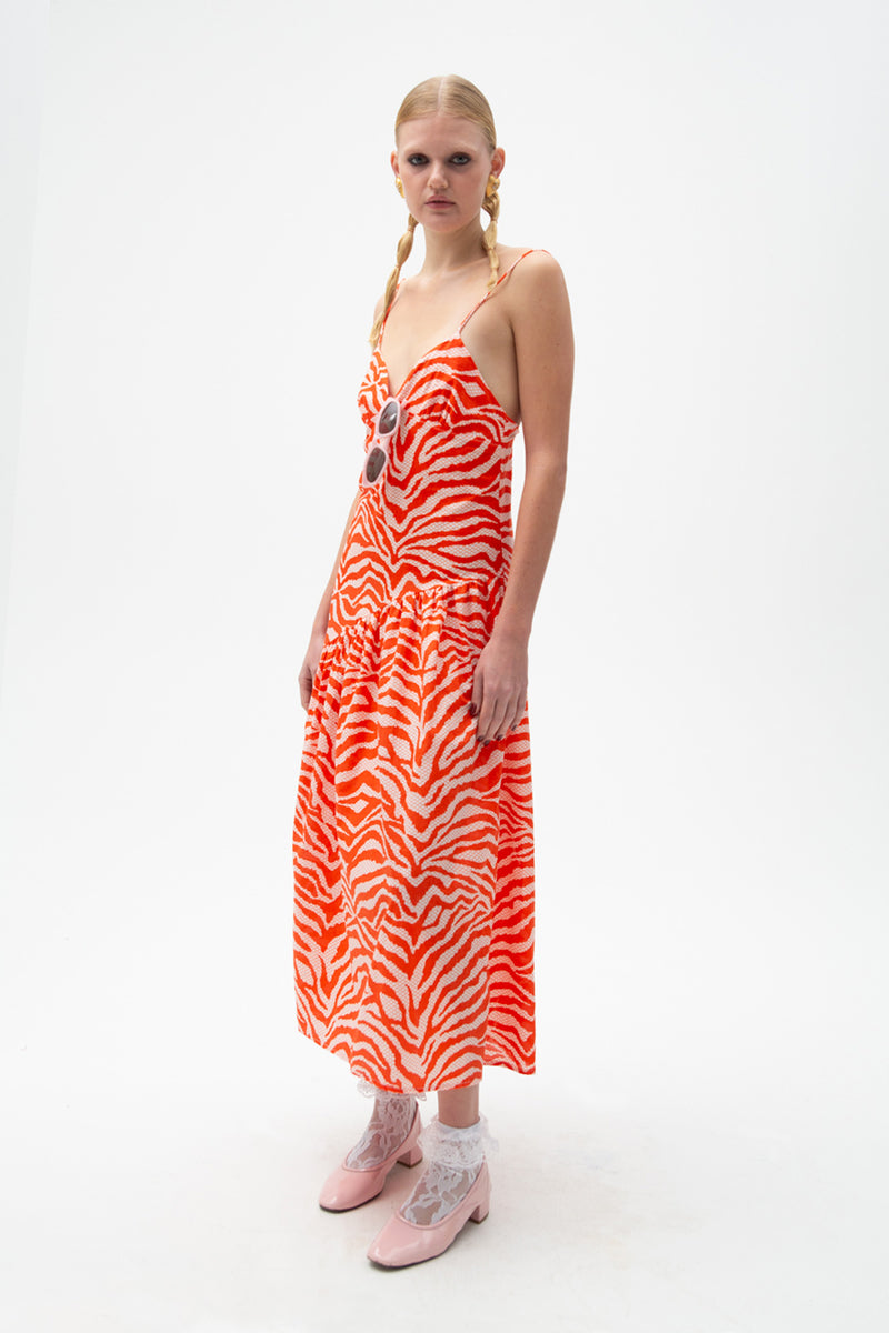 Roxbury Asymmetric Dress - Red/Apricot